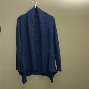Isae Chic Blue Open Front Asymmetrical Cardigan with Wool and Cashmere.